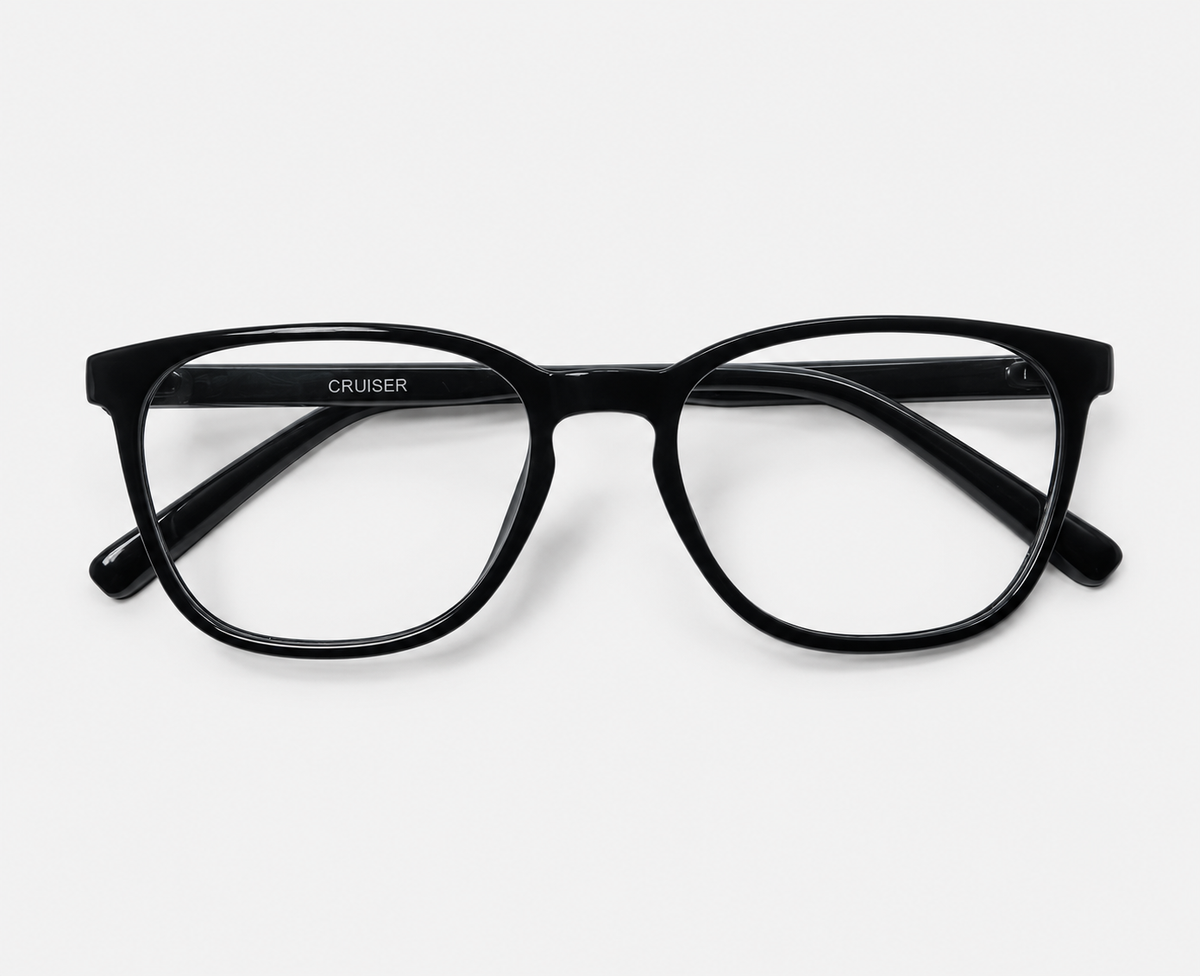 Glossy Black Acetate Square Eyeglasses 96642
