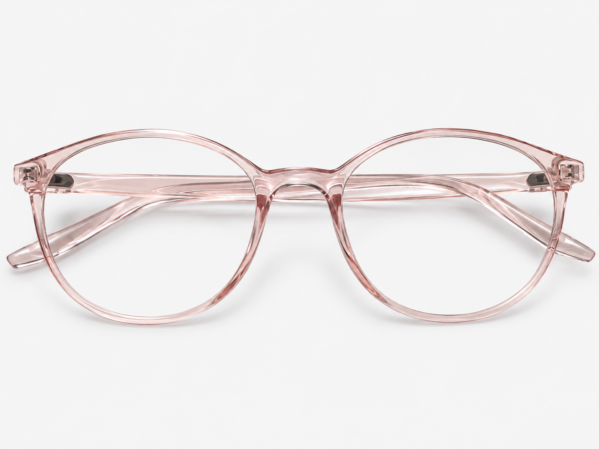 LUMINA 2525 C2 Glossy Transparent Rose Pink Acetate Round-Panto Eyeglasses – 47-19-138