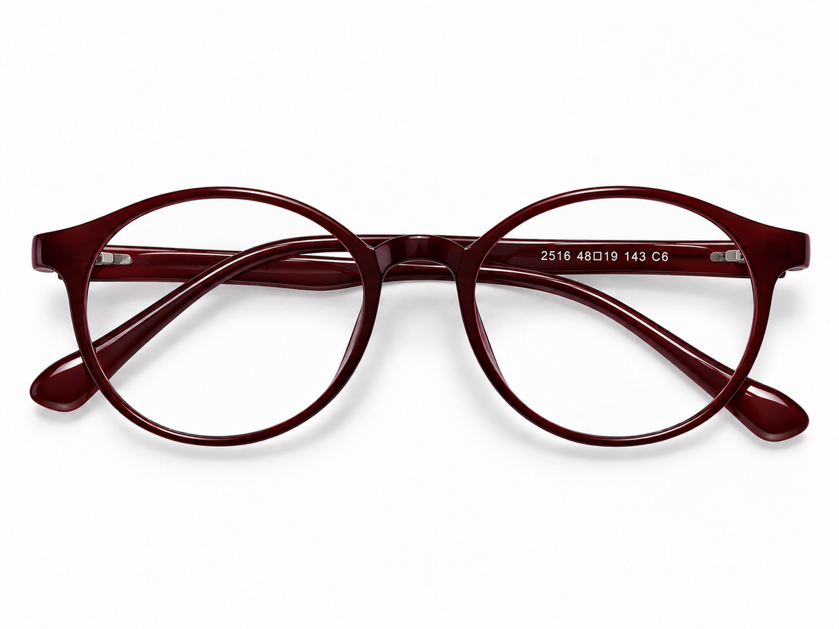 LUMINA 2516 C6 Glossy Maroon Acetate Round-Panto Eyeglasses – 48-19-143