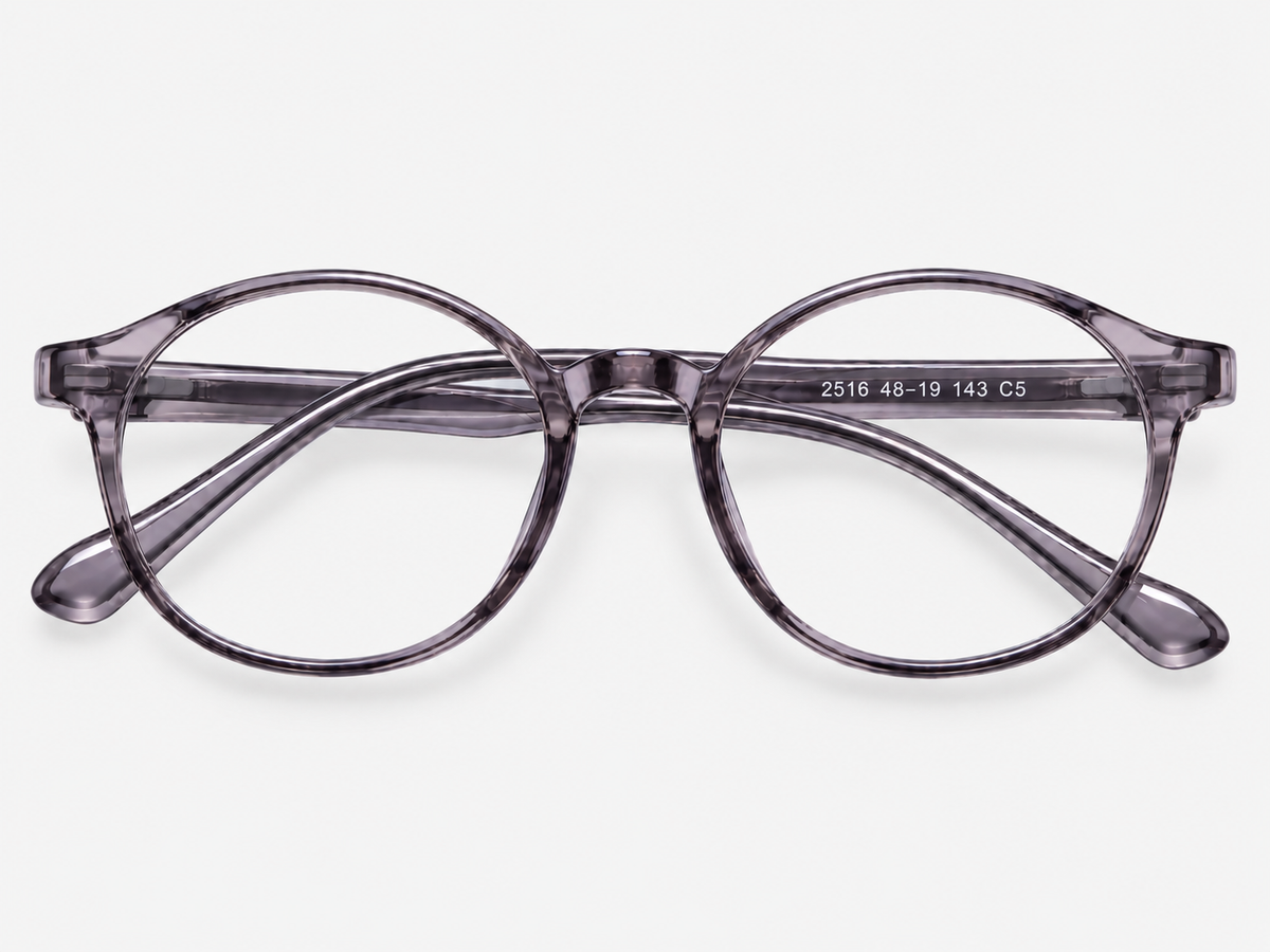 LUMINA 2525 C6 Glossy Transparent Lavender Grey Acetate Round-Panto Eyeglasses – 47-19-138