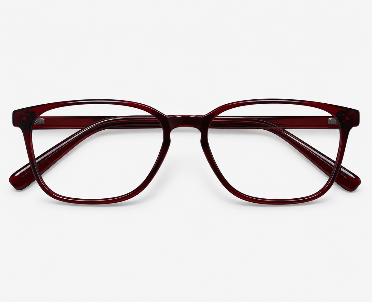 LUMINA 96642 Glossy Transparent Maroon Acetate Square Eyeglasses