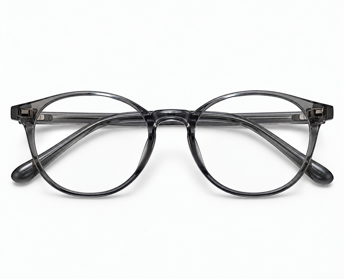 LUMINA 2510 C2 Glossy Transparent Smoke Grey Acetate Round-Panto Eyeglasses – 48-18-143