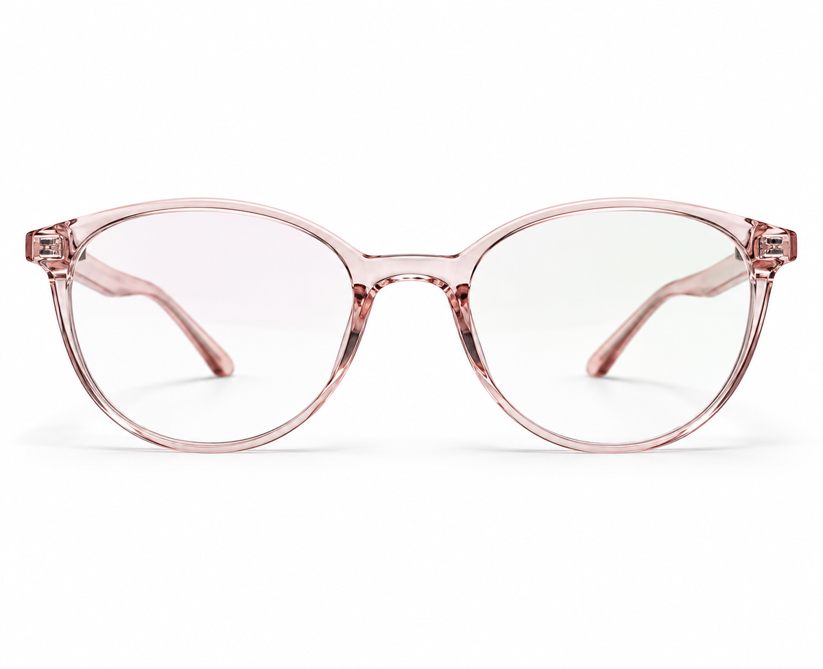 LUMINA 2525 C2 Glossy Transparent Rose Pink Acetate Round-Panto Eyeglasses – 47-19-138