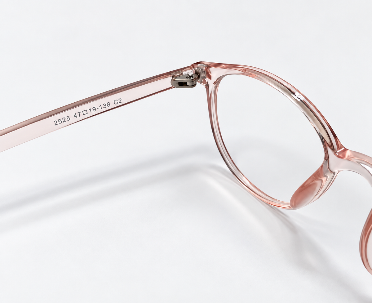 LUMINA 2525 C2 Glossy Transparent Rose Pink Acetate Round-Panto Eyeglasses – 47-19-138