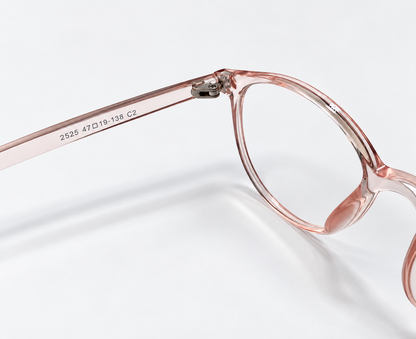 LUMINA 2525 C2 Glossy Transparent Rose Pink Acetate Round-Panto Eyeglasses – 47-19-138