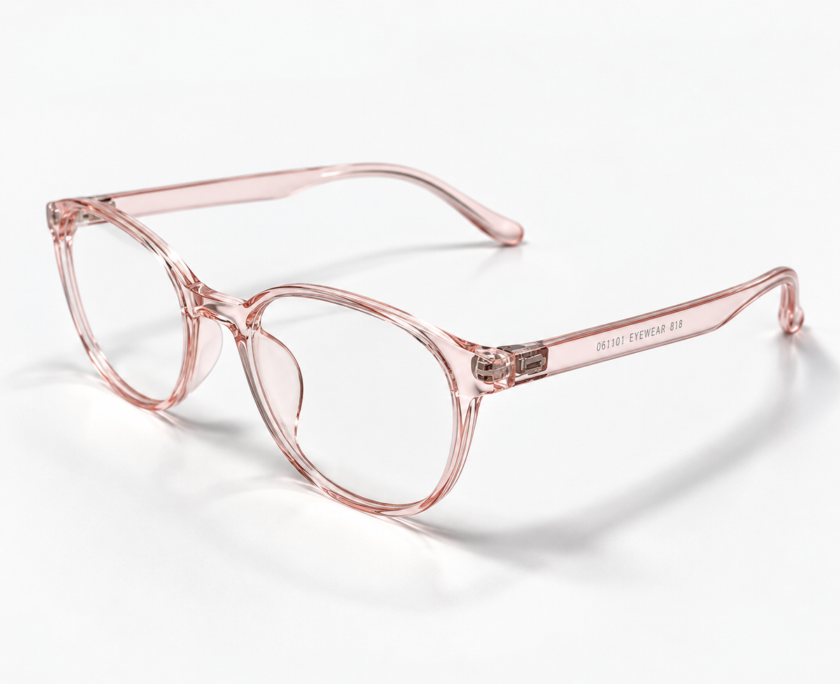 LUMINA 2525 C2 Glossy Transparent Rose Pink Acetate Round-Panto Eyeglasses – 47-19-138