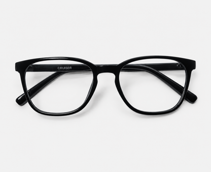 Glossy Black Acetate Square Eyeglasses 96642