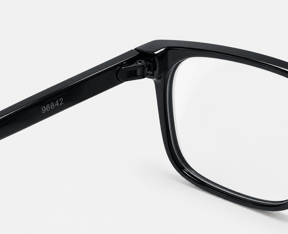 Glossy Matte Black Acetate Square Eyeglasses 96642