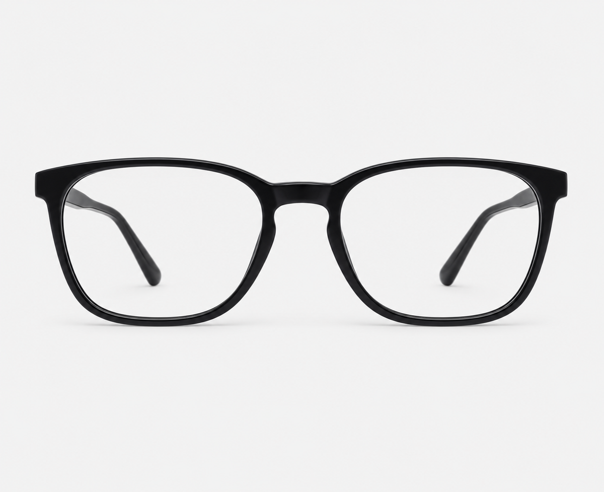Glossy Black Acetate Square Eyeglasses 96642