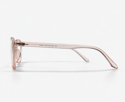 LUMINA 2525 C2 Glossy Transparent Rose Pink Acetate Round-Panto Eyeglasses – 47-19-138