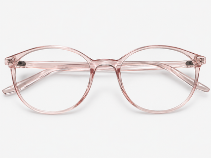 LUMINA 2525 C2 Glossy Transparent Rose Pink Acetate Round-Panto Eyeglasses – 47-19-138