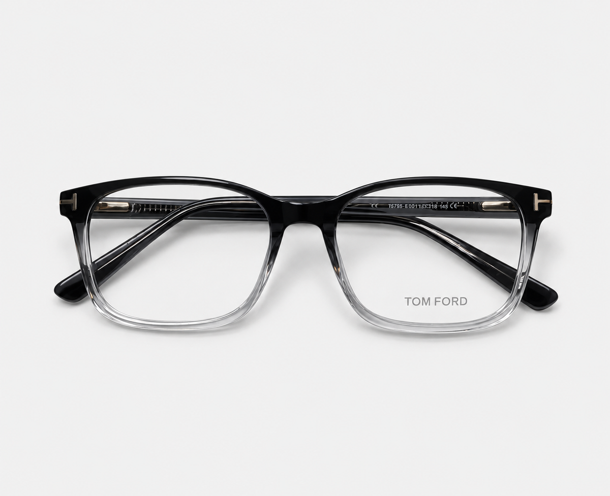 Tom Ford Shiny TF6105 C6 Glossy Black Acetate Rectangular Eyeglasses – 52-18-145