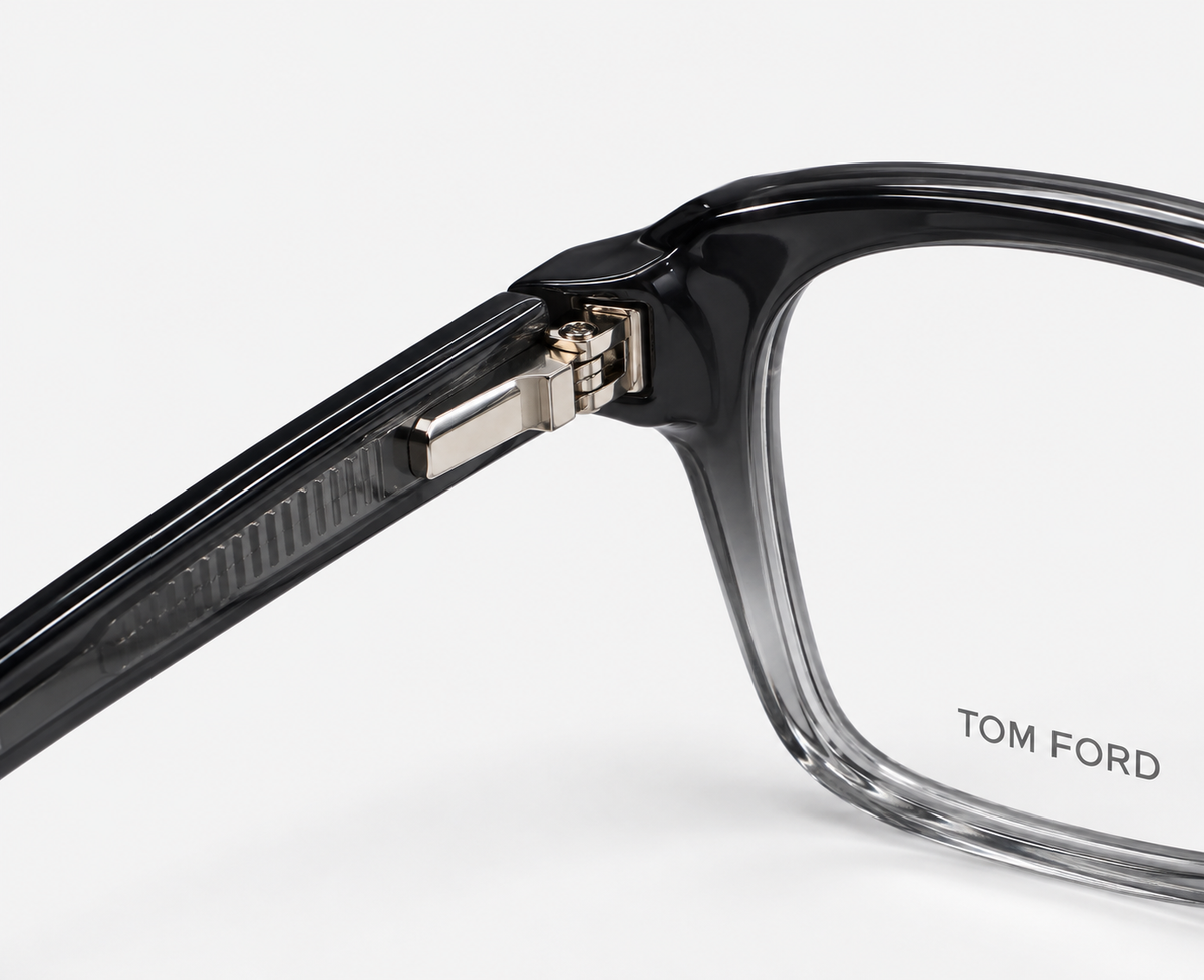 Tom Ford Shiny TF6105 C6 Glossy Black Acetate Rectangular Eyeglasses – 52-18-145