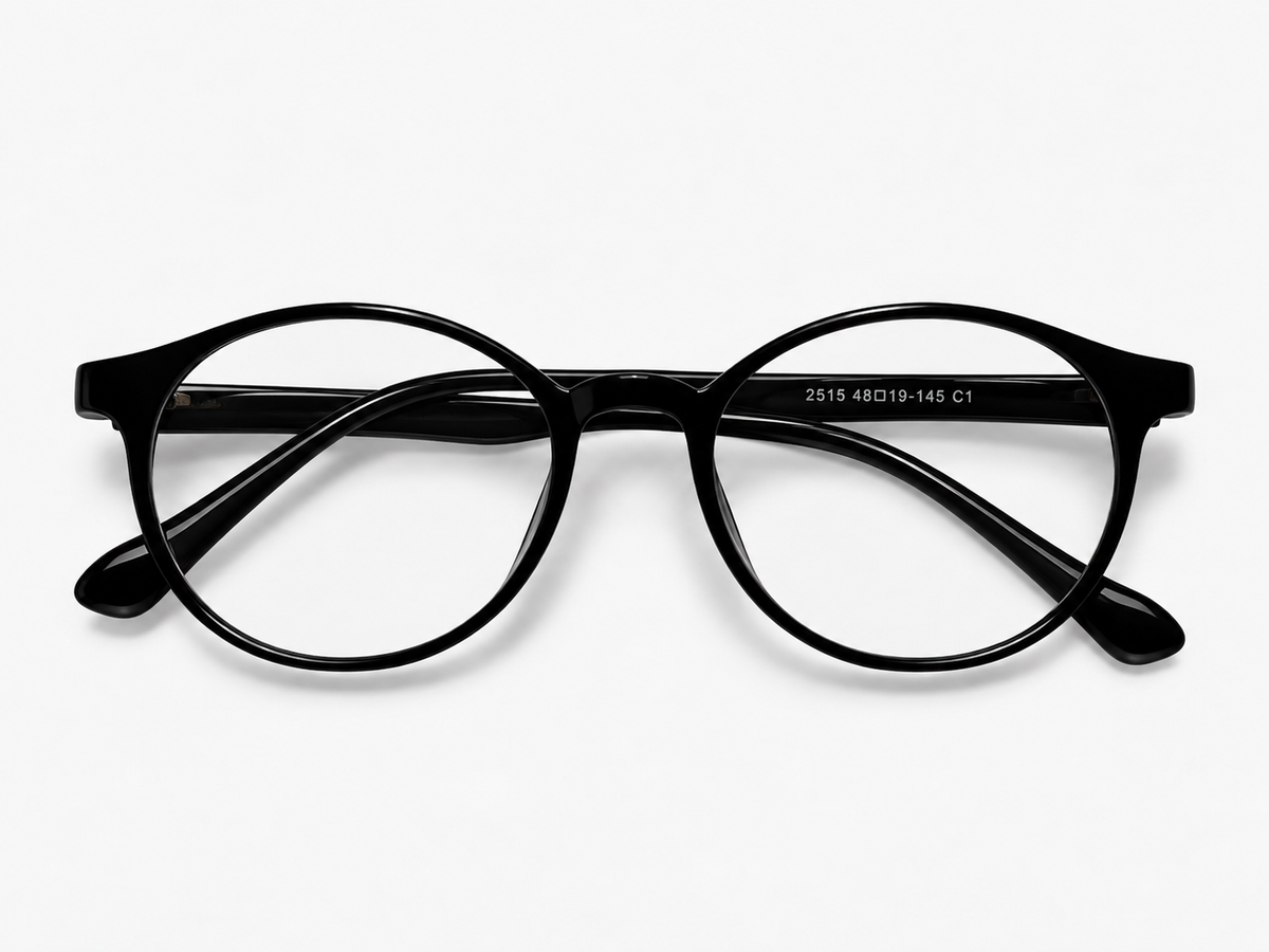 LUMINA 2516 C1 Glossy Black Acetate Round-Panto Eyeglasses – 48-18-143