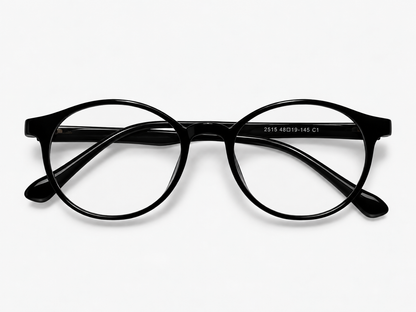 LUMINA 2516 C1 Glossy Black Acetate Round-Panto Eyeglasses – 48-18-143
