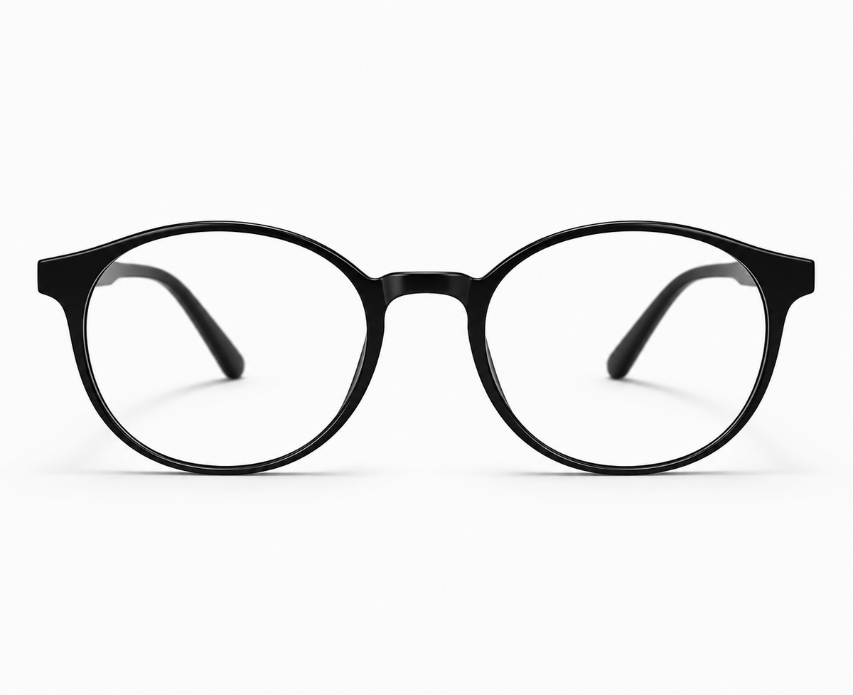 LUMINA 2516 C1 Glossy Black Acetate Round-Panto Eyeglasses – 48-18-143
