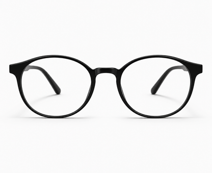 LUMINA 2516 C1 Glossy Black Acetate Round-Panto Eyeglasses – 48-18-143