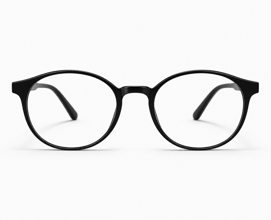 LUMINA 2516 C1 Glossy Black Acetate Round-Panto Eyeglasses – 48-18-143