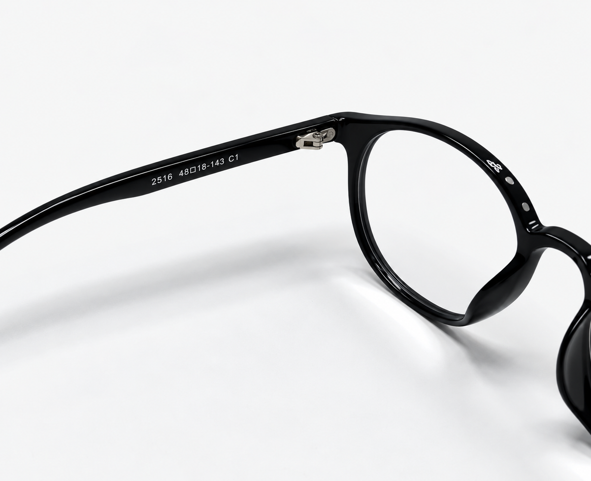 LUMINA 2516 C1 Glossy Black Acetate Round-Panto Eyeglasses – 48-18-143