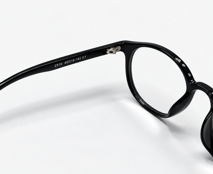 LUMINA 2516 C1 Glossy Black Acetate Round-Panto Eyeglasses – 48-18-143