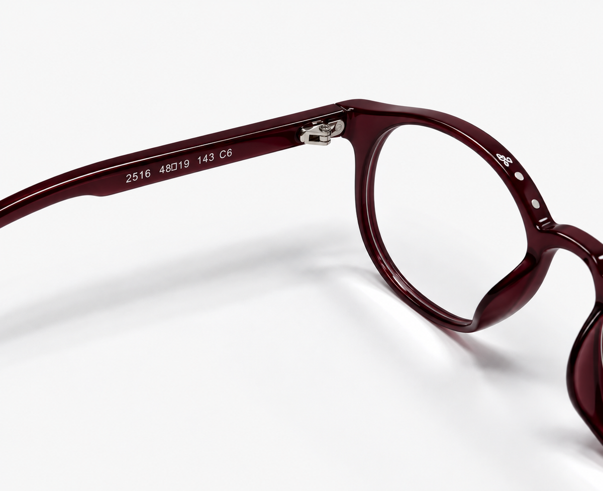 LUMINA 2516 C6 Glossy Maroon Acetate Round-Panto Eyeglasses – 48-19-143