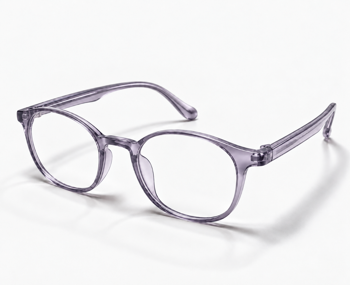 LUMINA 2525 C6 Glossy Transparent Lavender Grey Acetate Round-Panto Eyeglasses – 47-19-138