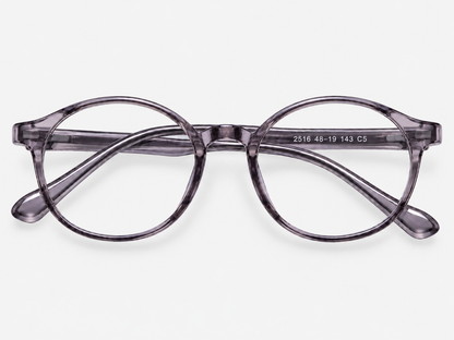 LUMINA 2525 C6 Glossy Transparent Lavender Grey Acetate Round-Panto Eyeglasses – 47-19-138