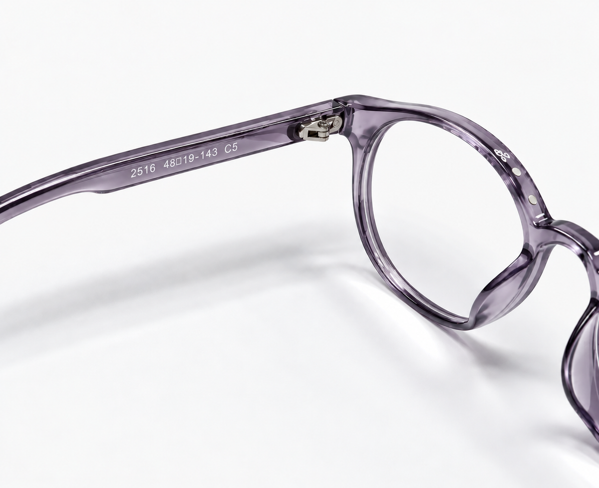 LUMINA 2525 C6 Glossy Transparent Lavender Grey Acetate Round-Panto Eyeglasses – 47-19-138