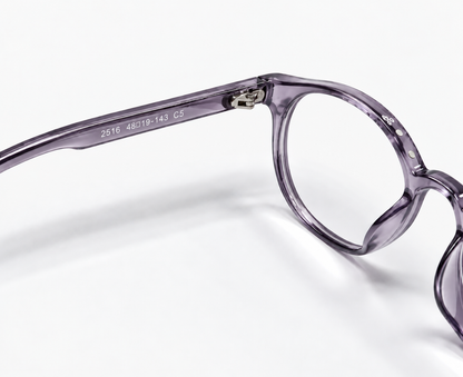 LUMINA 2525 C6 Glossy Transparent Lavender Grey Acetate Round-Panto Eyeglasses – 47-19-138