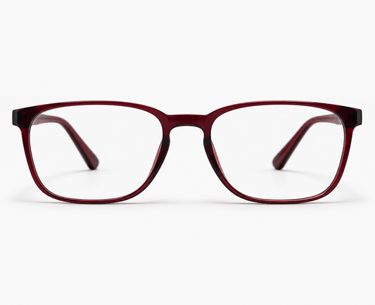 LUMINA 96642 Glossy Transparent Maroon Acetate Square Eyeglasses