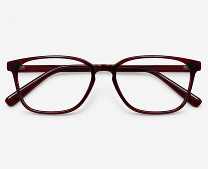 LUMINA 96642 Glossy Transparent Maroon Acetate Square Eyeglasses