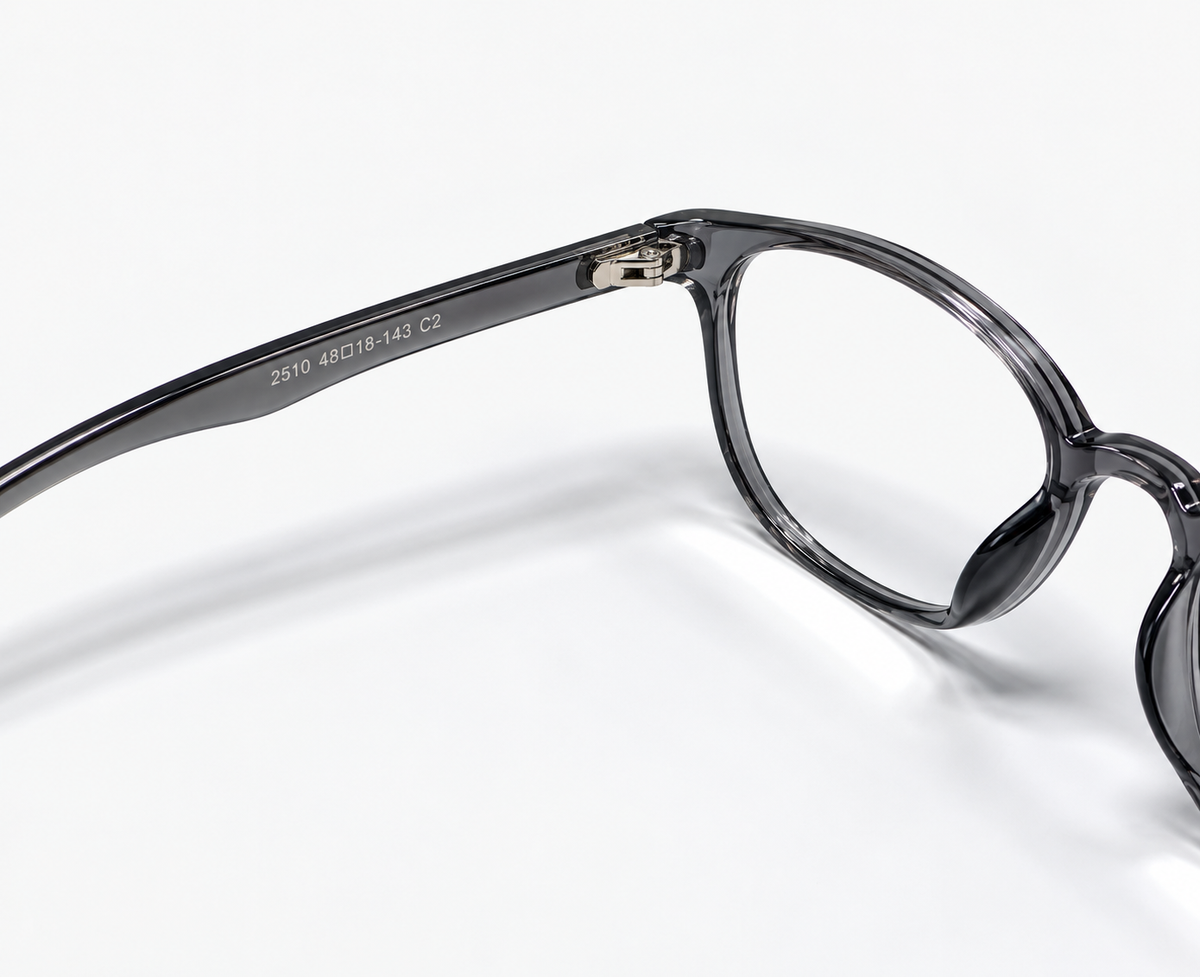 LUMINA 2510 C2 Glossy Transparent Smoke Grey Acetate Round-Panto Eyeglasses – 48-18-143