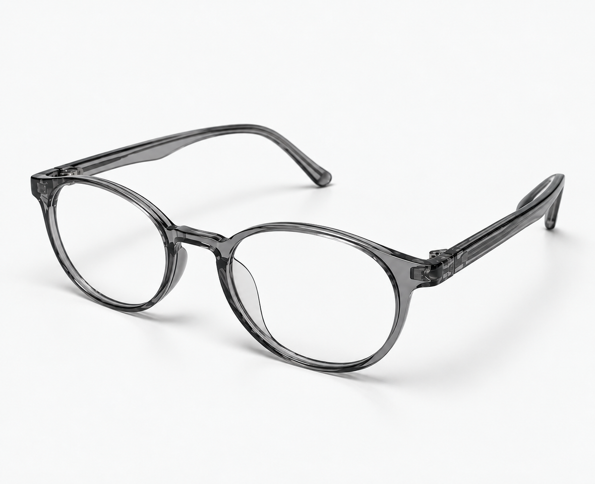 LUMINA 2510 C2 Glossy Transparent Smoke Grey Acetate Round-Panto Eyeglasses – 48-18-143