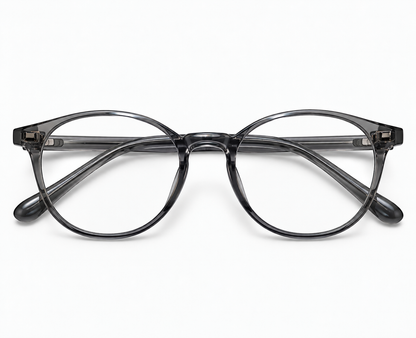 LUMINA 2510 C2 Glossy Transparent Smoke Grey Acetate Round-Panto Eyeglasses – 48-18-143