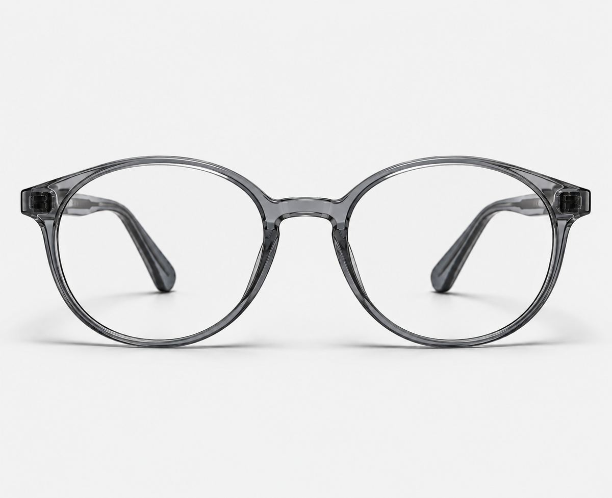 LUMINA 2510 C2 Glossy Transparent Smoke Grey Acetate Round-Panto Eyeglasses – 48-18-143