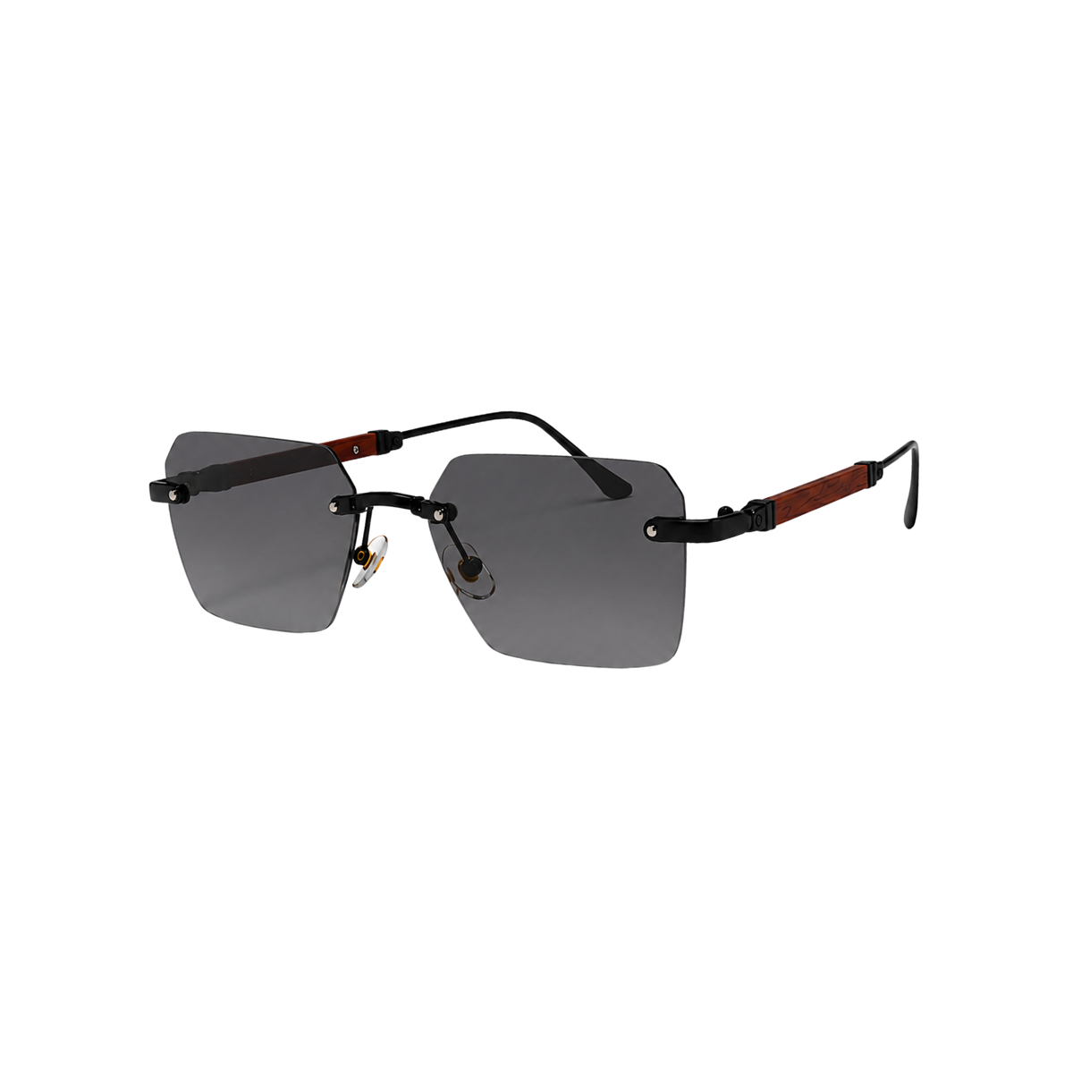 Luxury Rimless Square Sunglasses with Wooden Temples | UV400 Gradient Black Lenses for Men