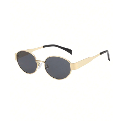 Vintage Small Oval Frame Sunglasses Black Lense